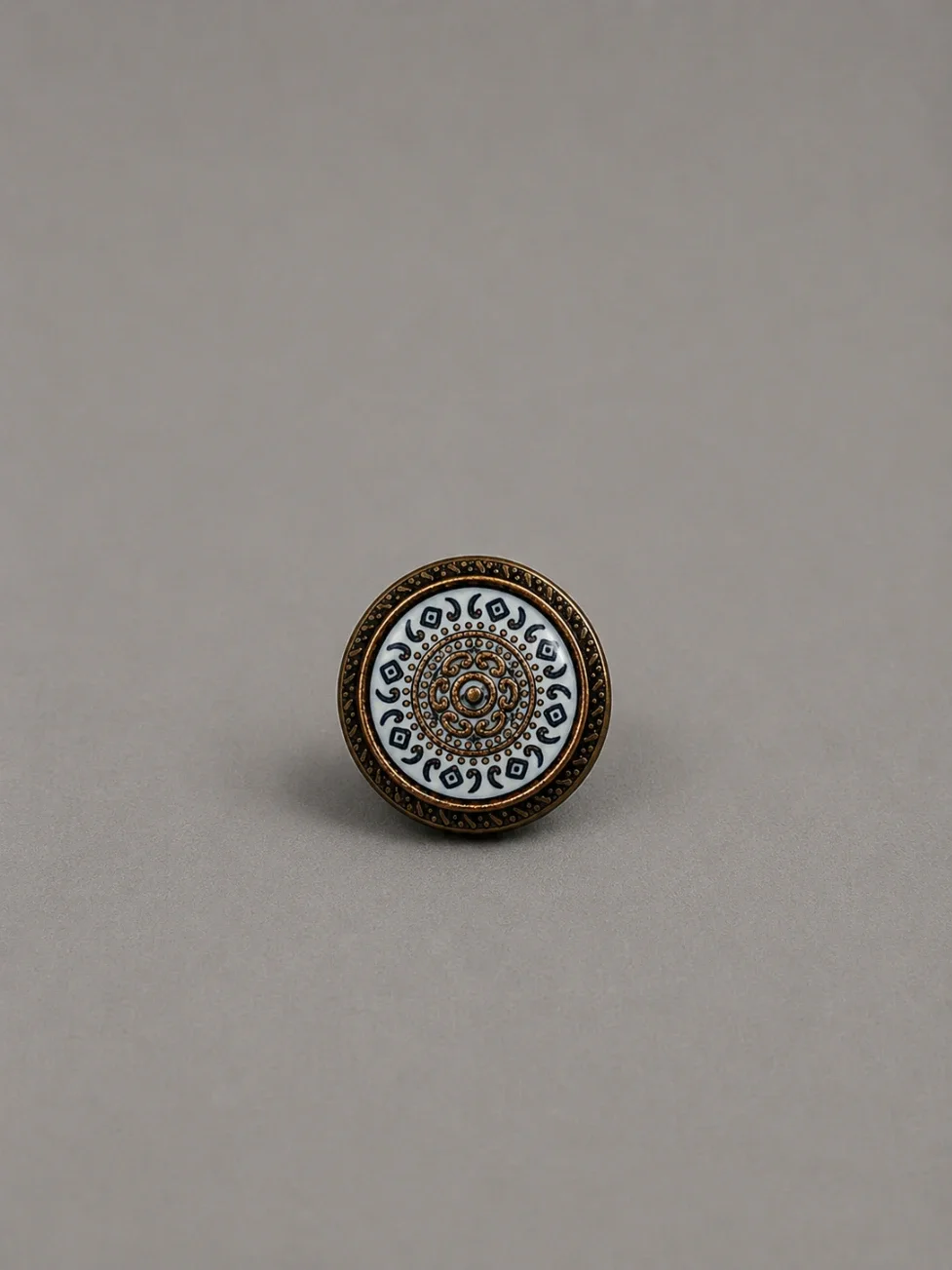 Vintage Mandala Enamel Metal Button – Ivory & Antique Gold Finish overview