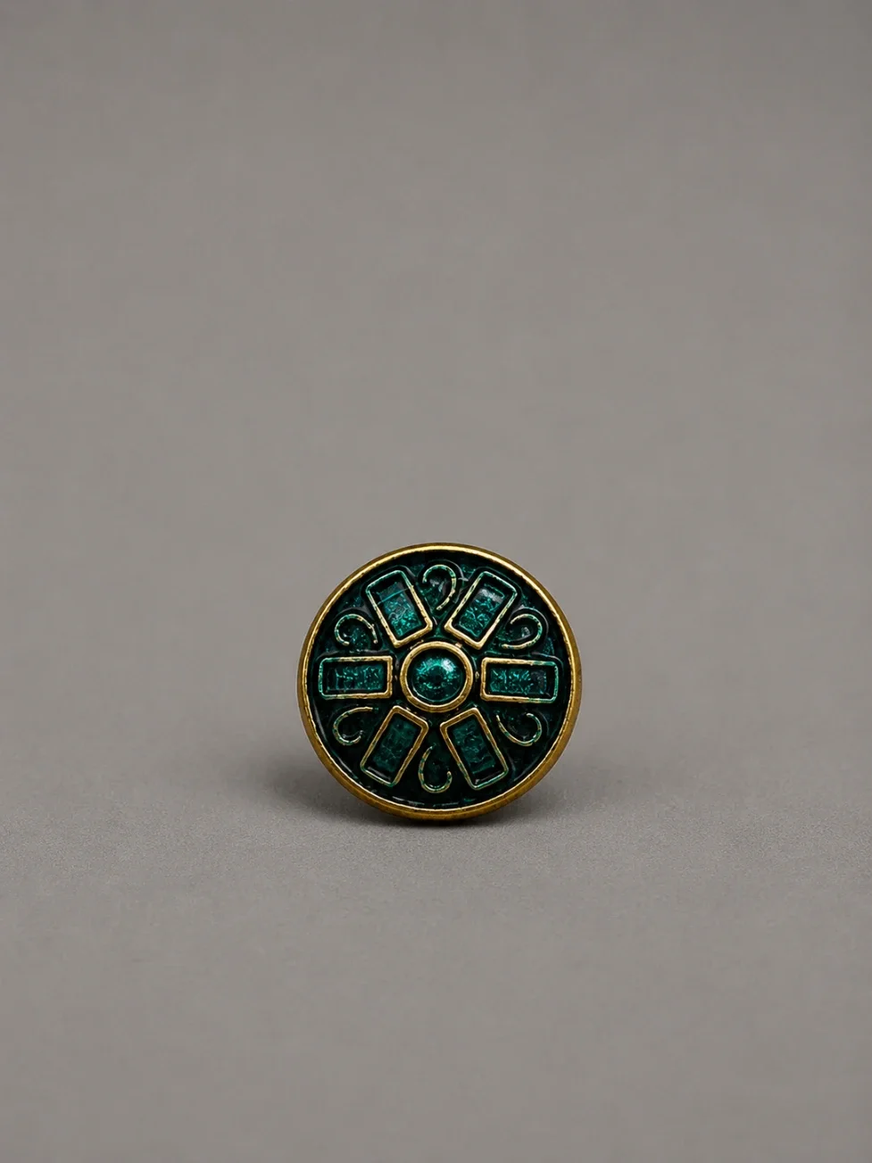Vintage Radial Enamel Metal Button – Teal & Gold Finish overview